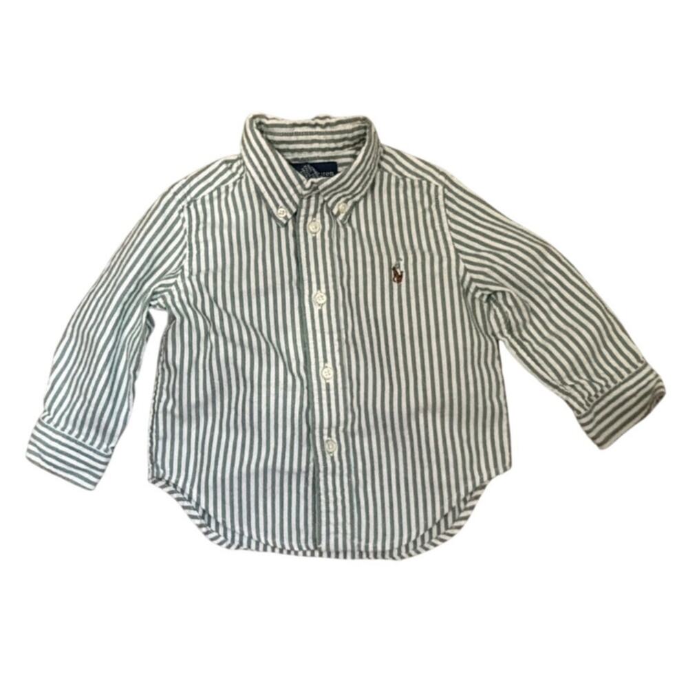 Ralph Lauren Baby Boy Button Down Shirt 12m White Green
